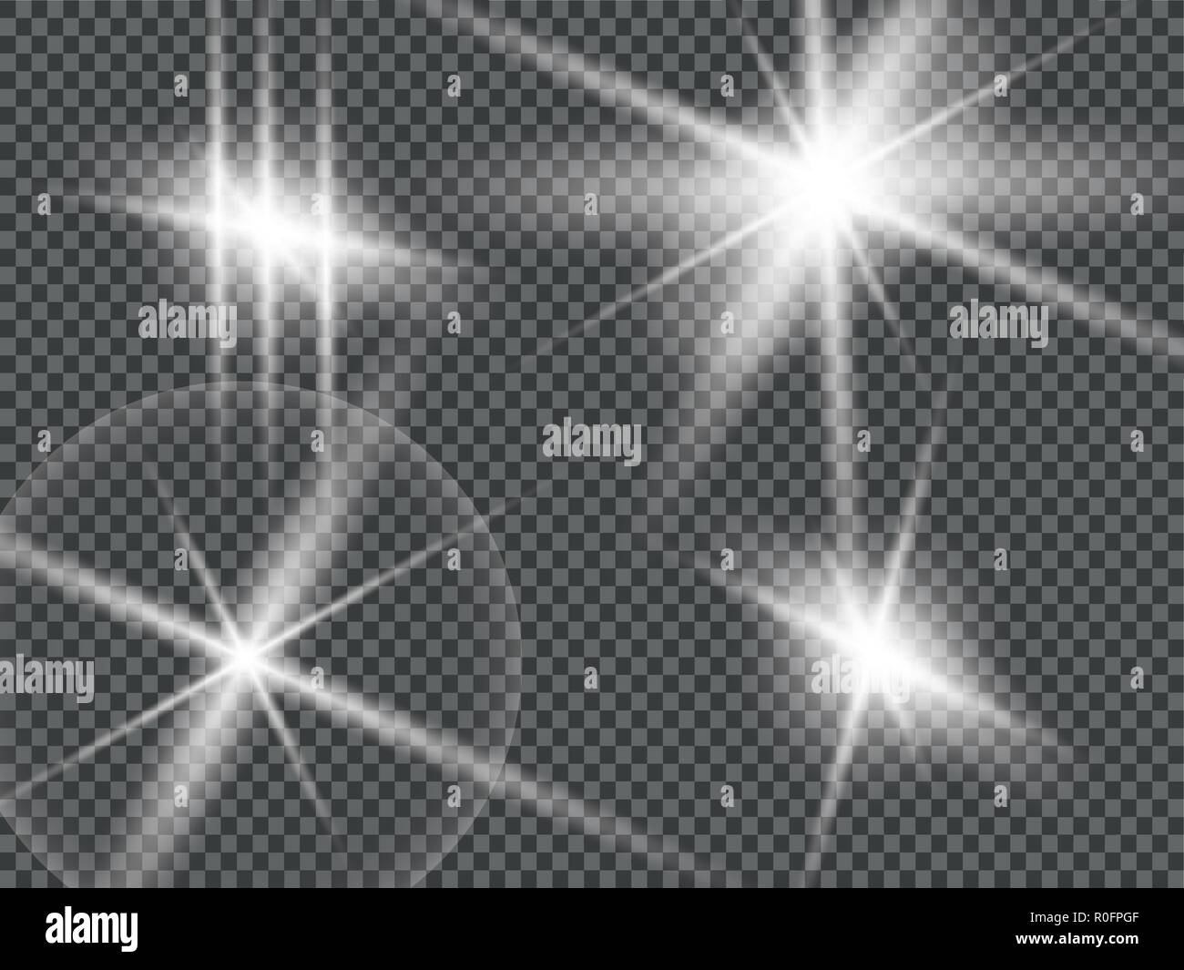 Golden lens flare isoliert. Glow transparente Vektor Lichteffekt, Explosion, Glitter, Funken, Sun Flash und Star Burst. Abstrakte durchscheinend besondere Element Design. Shine halbtransparente Comet Stock Vektor