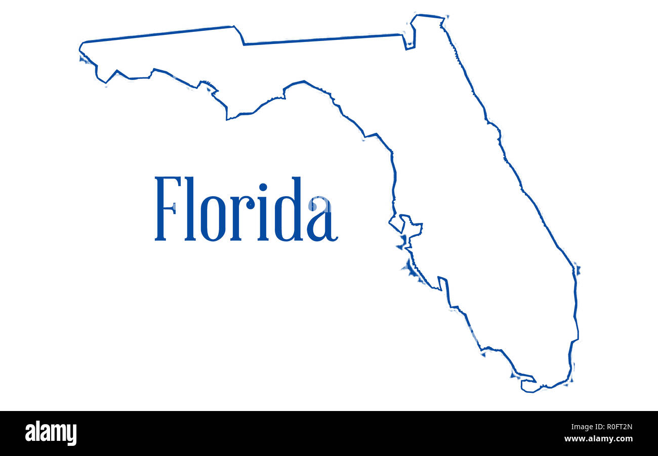 Übersichtskarte der Karte von Florida isoliert auf weißem Stockfoto