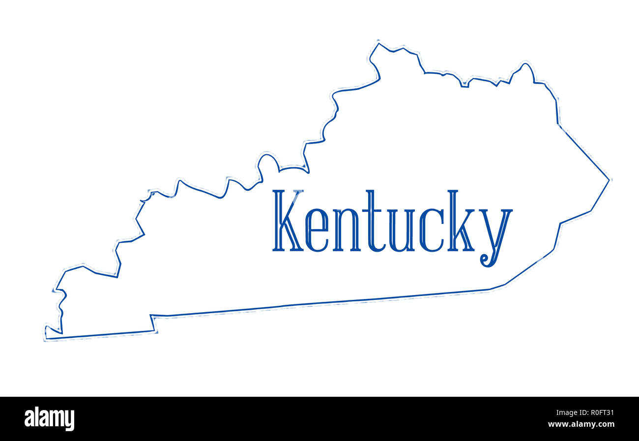 Staatliche Karte Umriss des Kentucky auf einem weißen Hintergrund Stockfoto