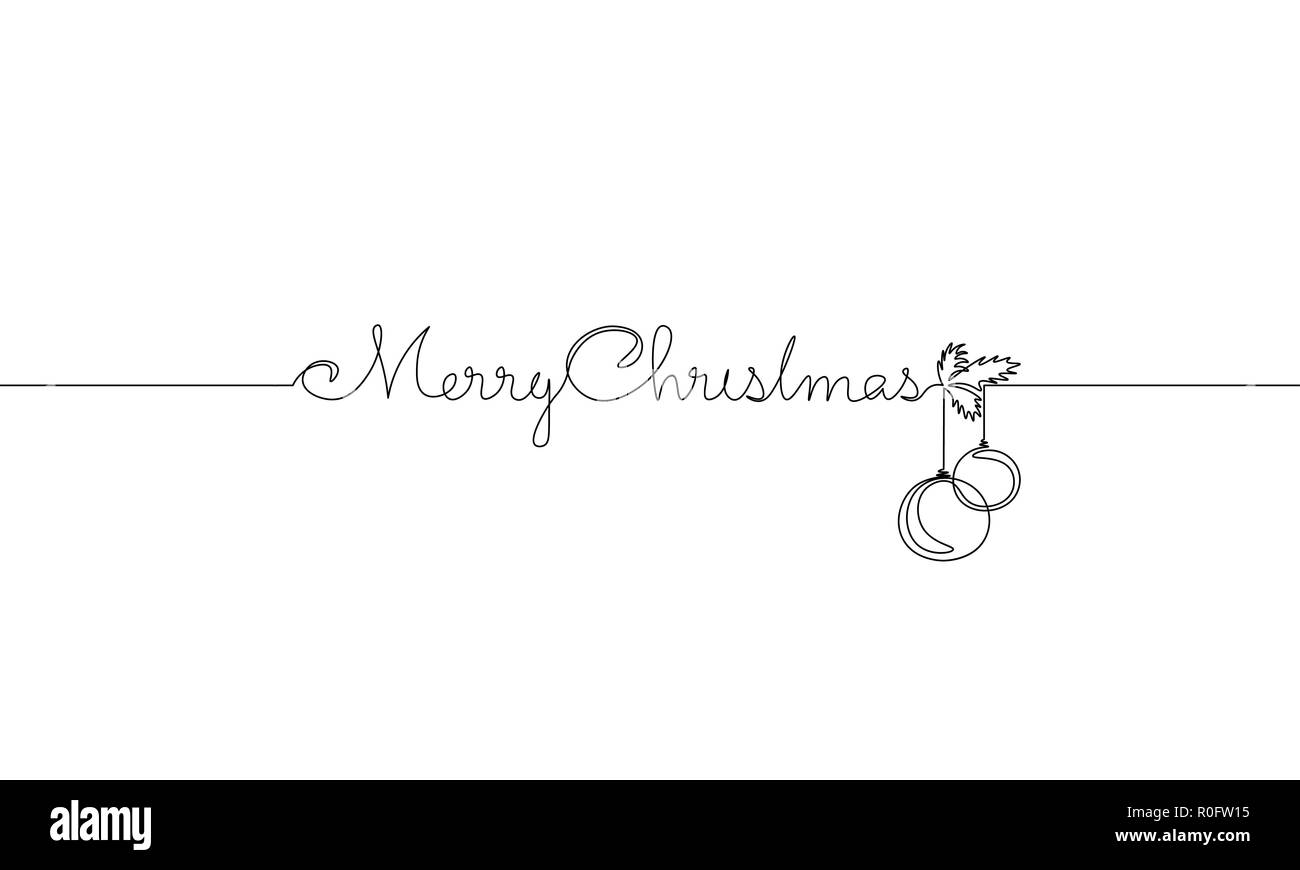 Frohe Weihnachten einzelnen kontinuierlichen Line Art. Urlaub Grußkarte deko Weihnachtsbaum Kugel Schriftzug silhouette Konzeption einer Skizze Maßbild Vector Illustration Stock Vektor