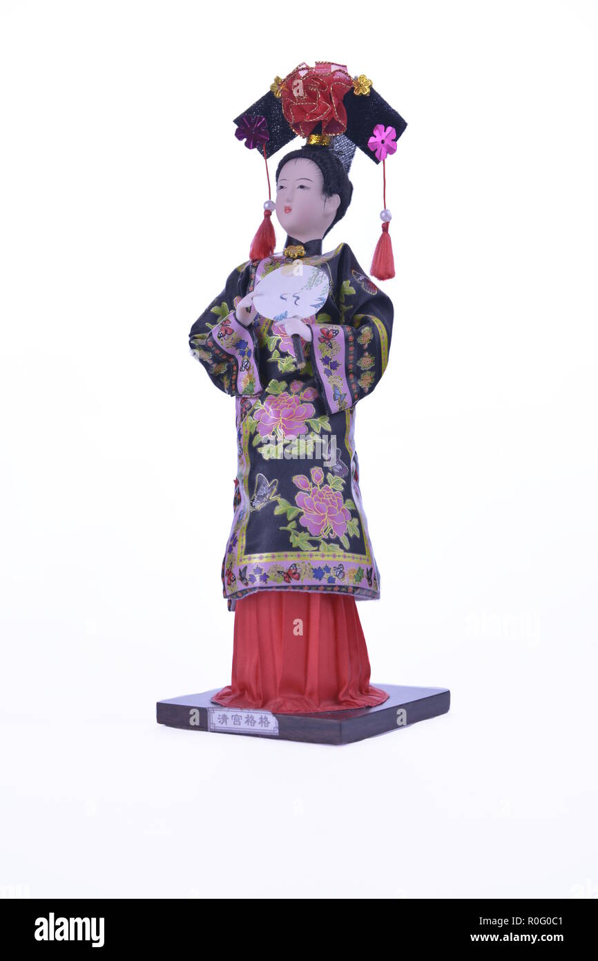 Japanischen Geisha Puppe auf weißem Hintergrund Stockfoto