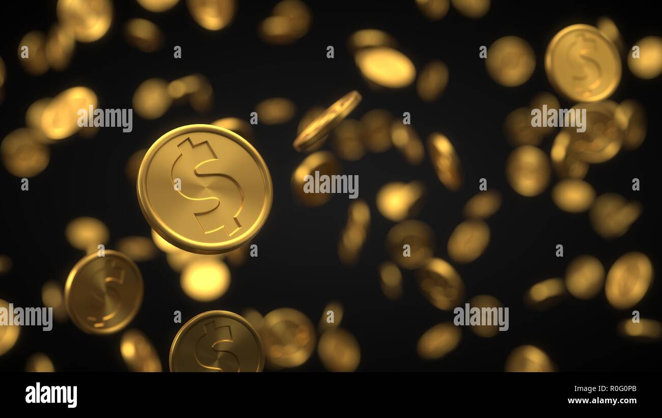Satz von Golden Dollar Münzen. realistische 3D-Darstellung. Stockfoto
