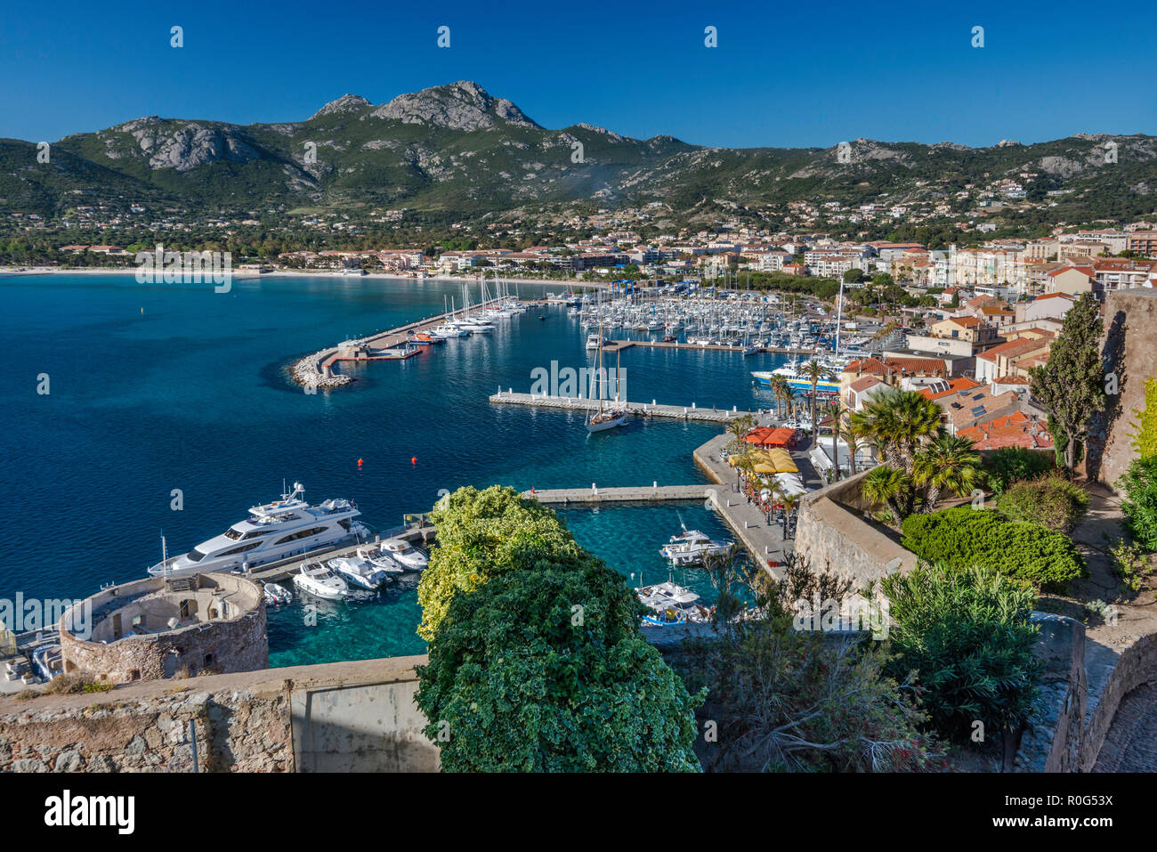 Hafen in Calvi, Balagne, Haute-Corse, Korsika, Frankreich Stockfoto