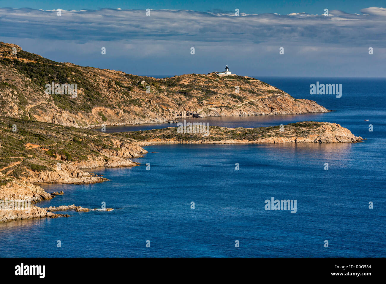 La Revellata Leuchtturm über Golfe de La Revellata in der Nähe von Calvi, Balagne, Haute-Corse, Korsika, Frankreich Stockfoto