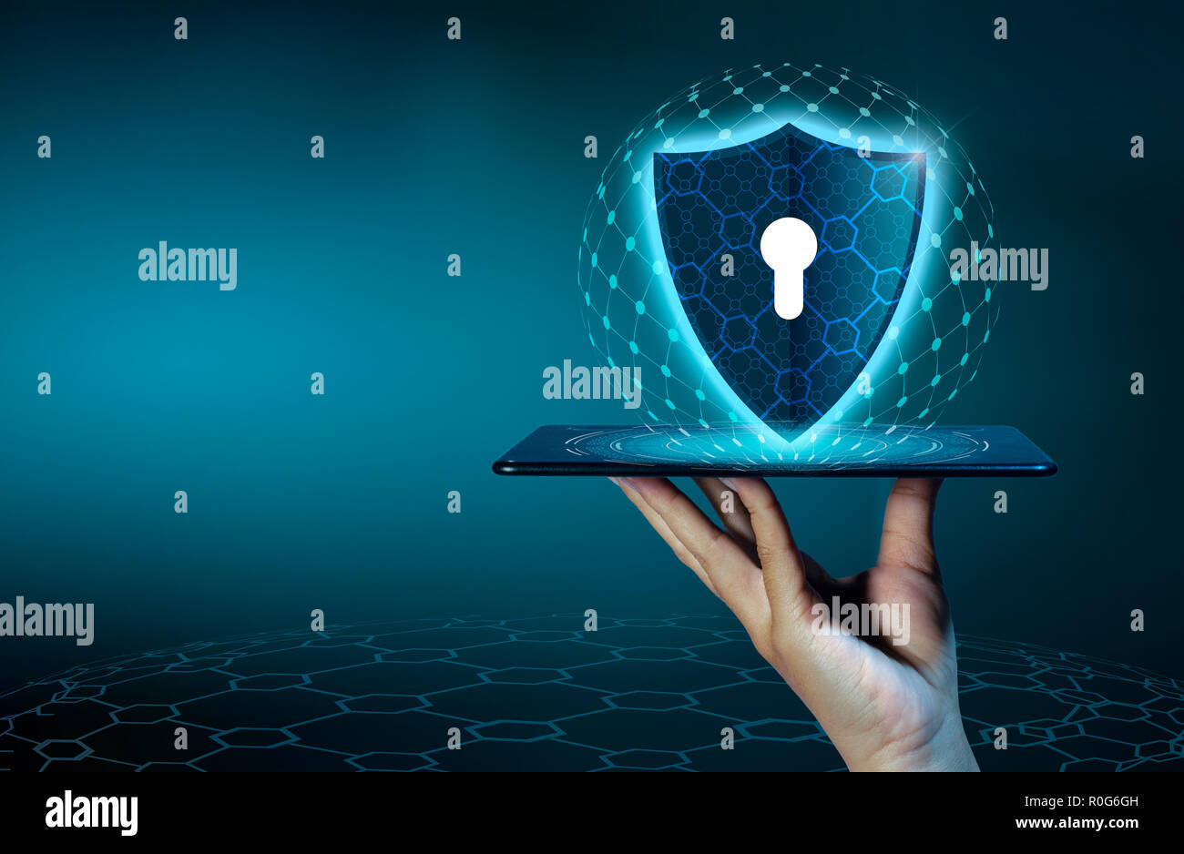 Schild Internet Phone Smartphone ist vor Hackerangriffen geschützt, Firewall Geschäft Leute drücken Sie die Geschützte Telefon im Internet. Leerzeichen setzen Nachricht Stockfoto