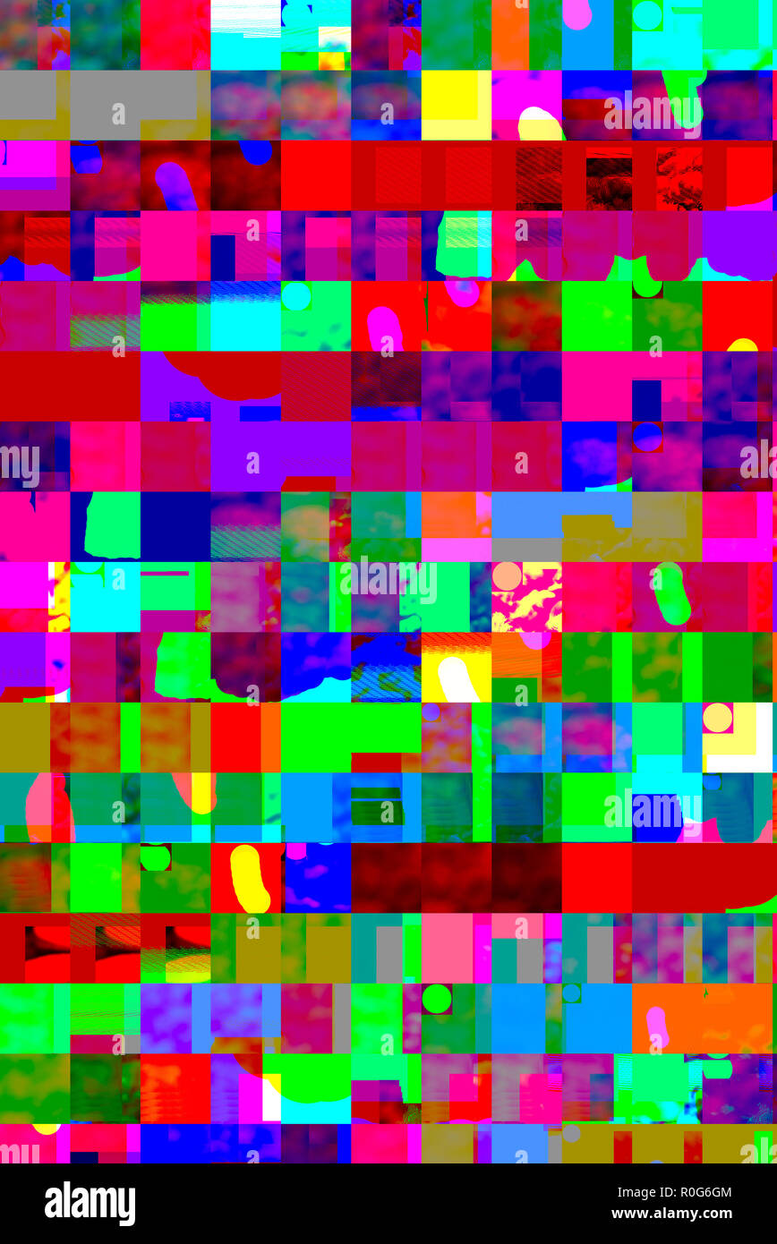 Abstrakte farbenfrohe Design Artwork mit dynamischen Schichten von geometrischen Kuben in lebhaften psychedelischen Neon Farben - Grafik lebendige künstlerische Kreativität Stockfoto