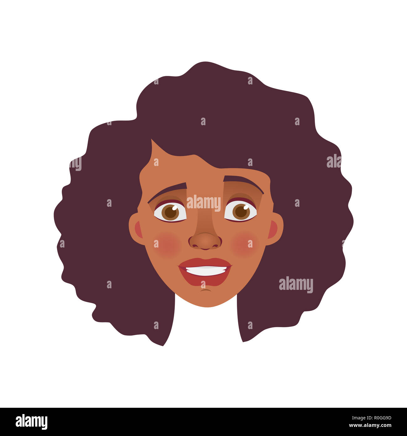 Gesicht der afrikanischen Frau. Gefühle der afrikanischen amerikanischen Frau Gesicht. Mimik Abbildung Stockfoto