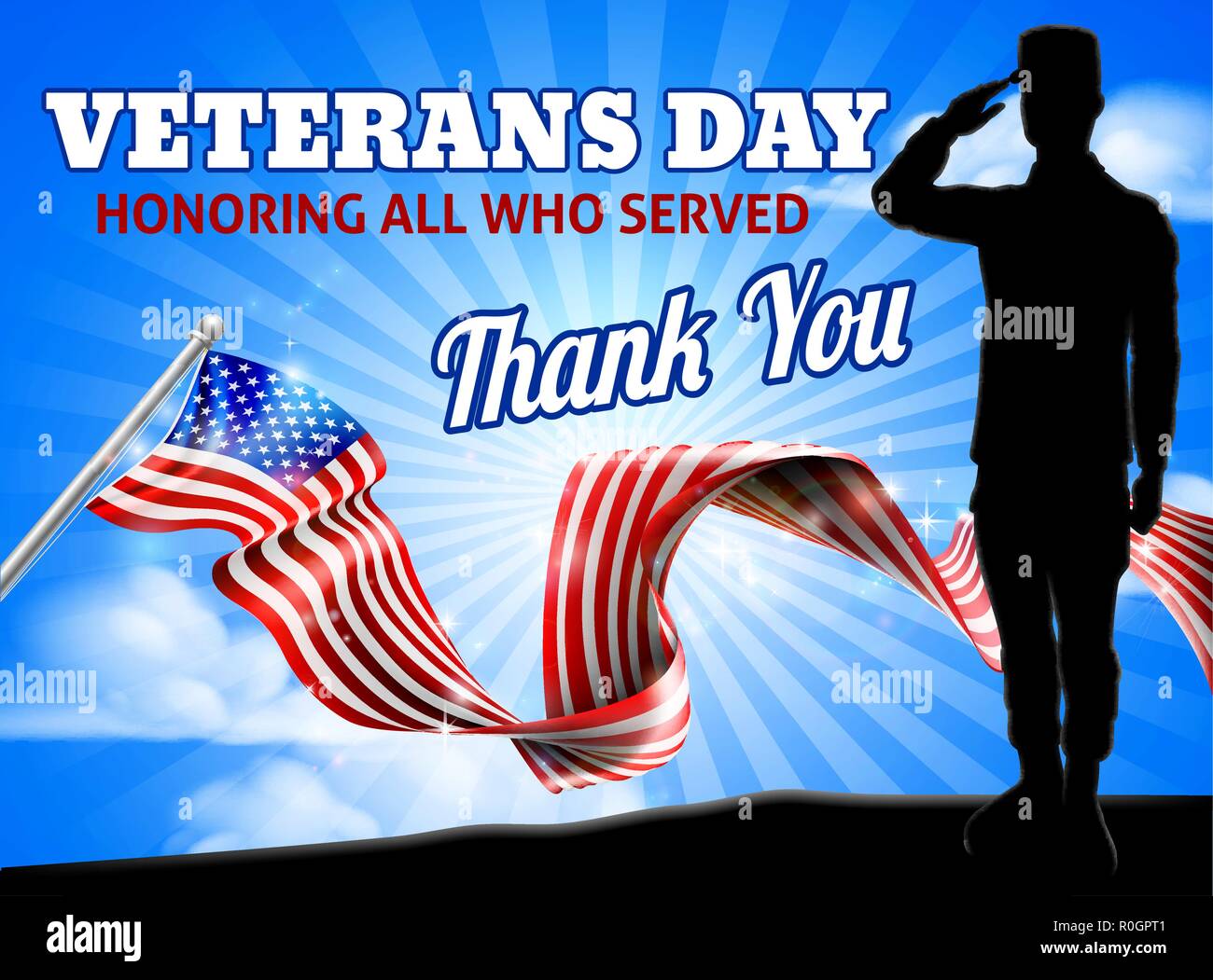 Amerikanische Flagge Veterans Day Soldat Salutierte Stock Vektor