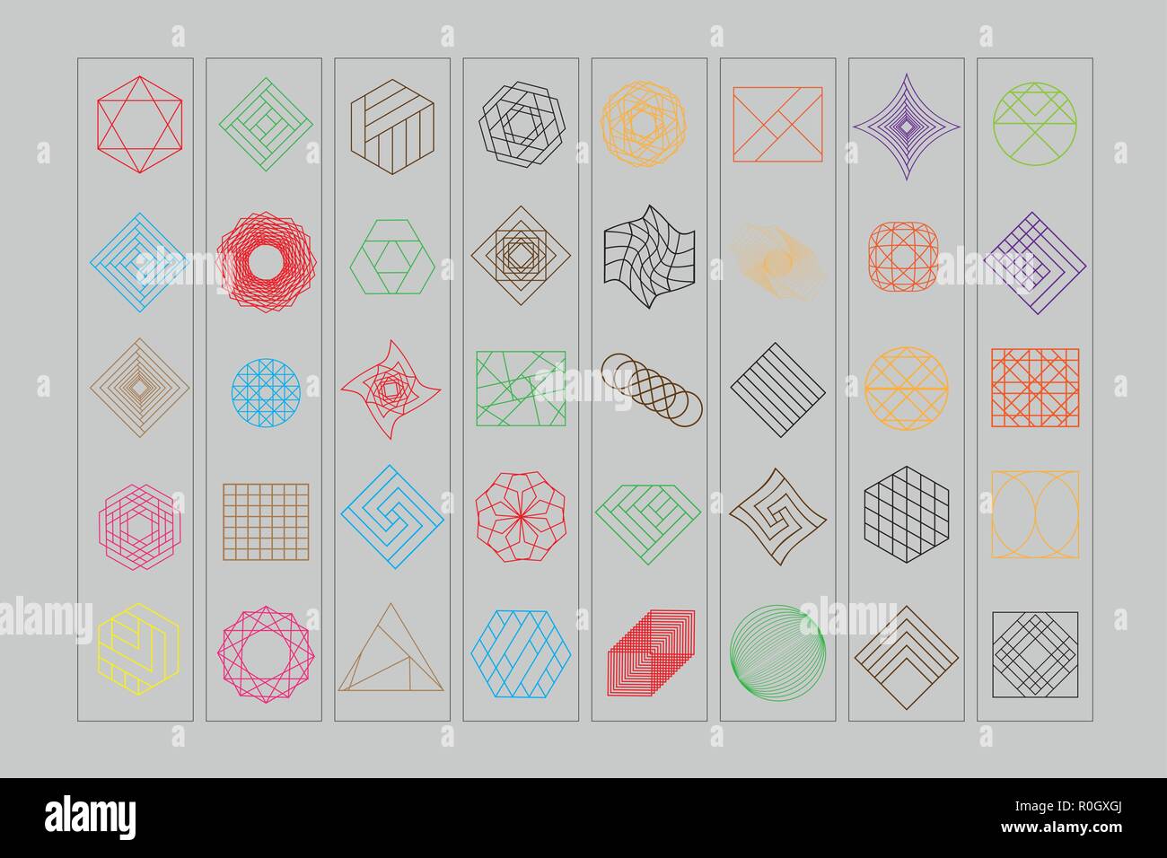 Set mit geometrischen Formen. Trendy hipster Hintergrund und Logos. Religion, Philosophie, Spiritualität, Okkultismus Symbole Sammlung Stock Vektor