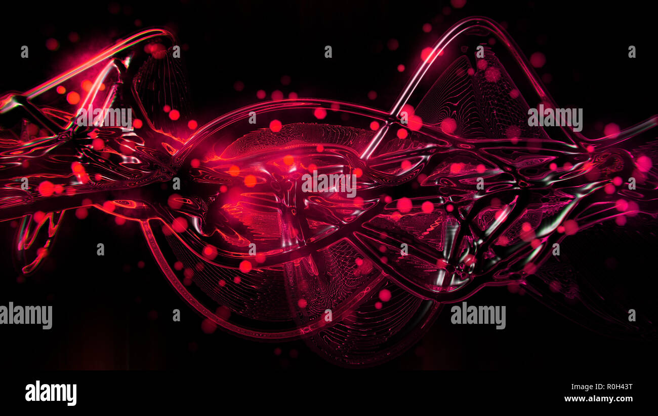 Abstrakte futuristisch leuchtendes Rot und Rosa geschmolzenes Glas Wellen und Welligkeit Stockfoto