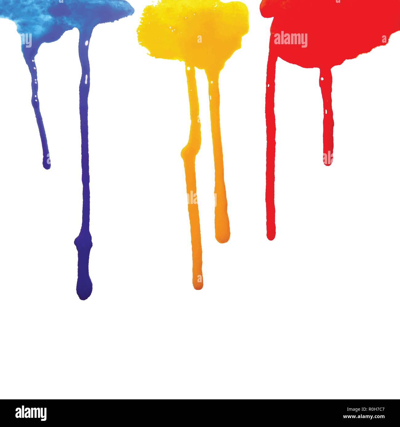 Tropfen Farbe fließt auf weißem Hintergrund Stock Vektor