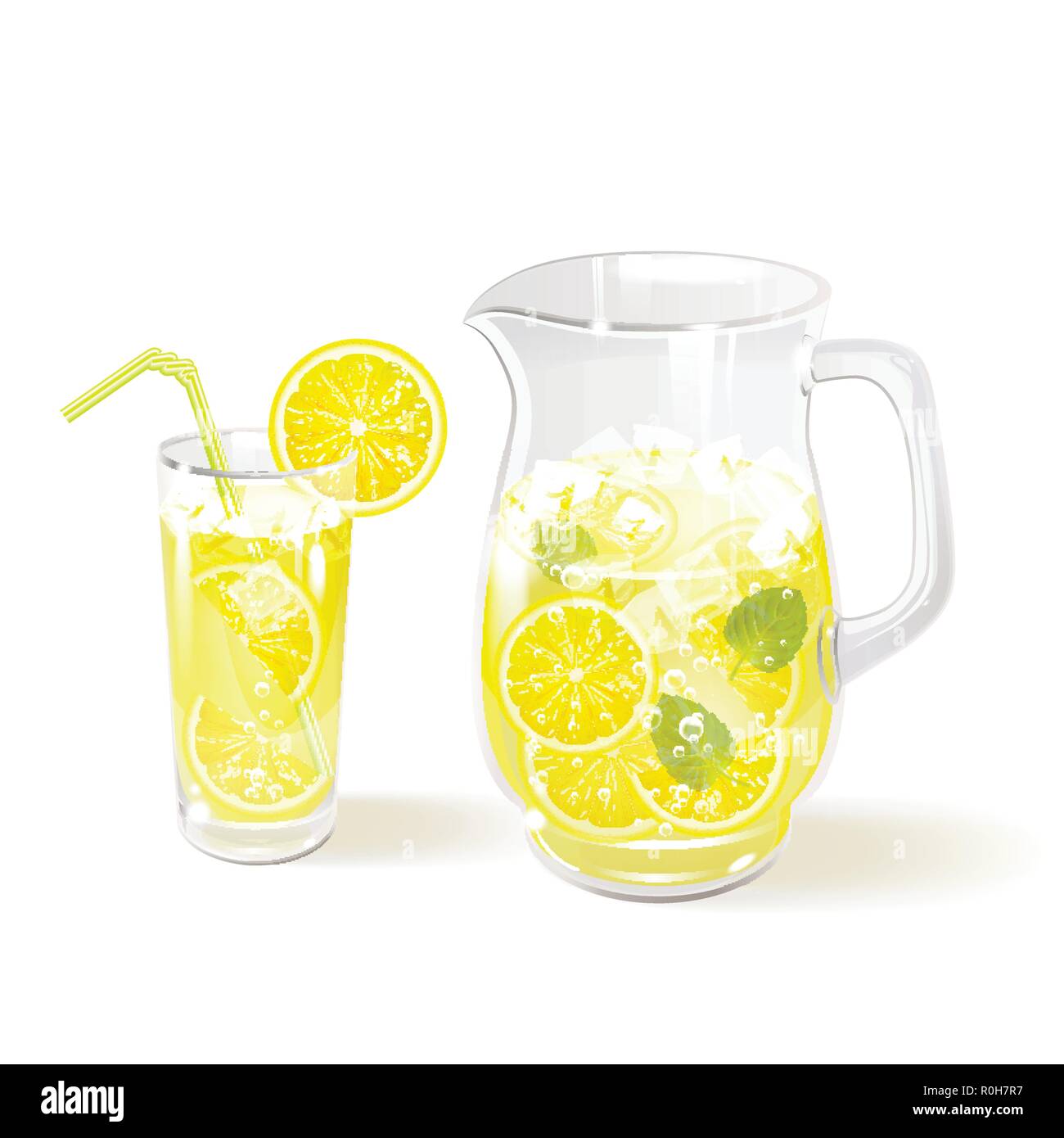 Limonade in einen Krug und Glas auf weißem Hintergrund Stock Vektor