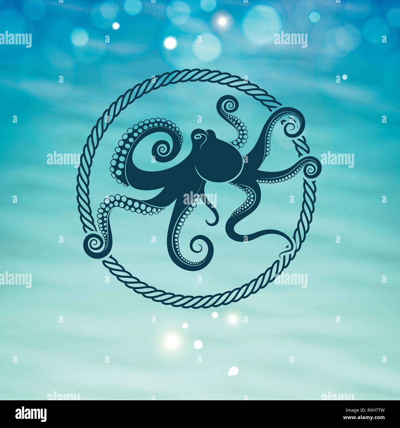 Octopus Symbol auf dem Meer Hintergrund Stock Vektor