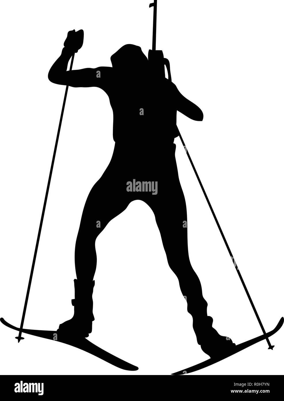 Biathlon Sportler Silhouette. Schwarz auf Weiß. Vector Illustration. Stock Vektor
