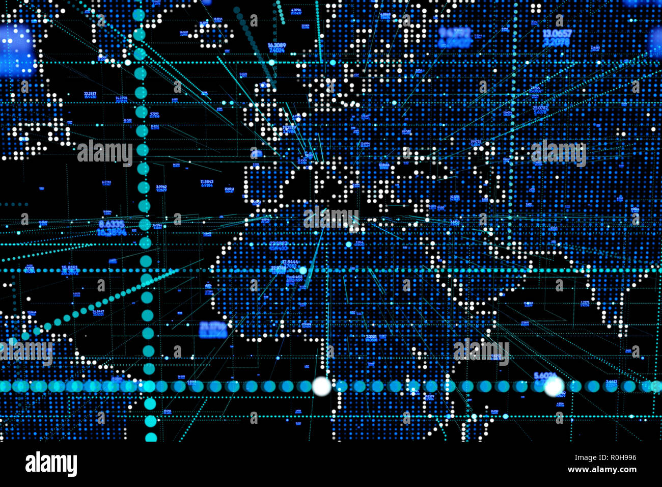Abstrakte Computer Grafik Weltkarte der blaue Runde Punkte. Stockfoto