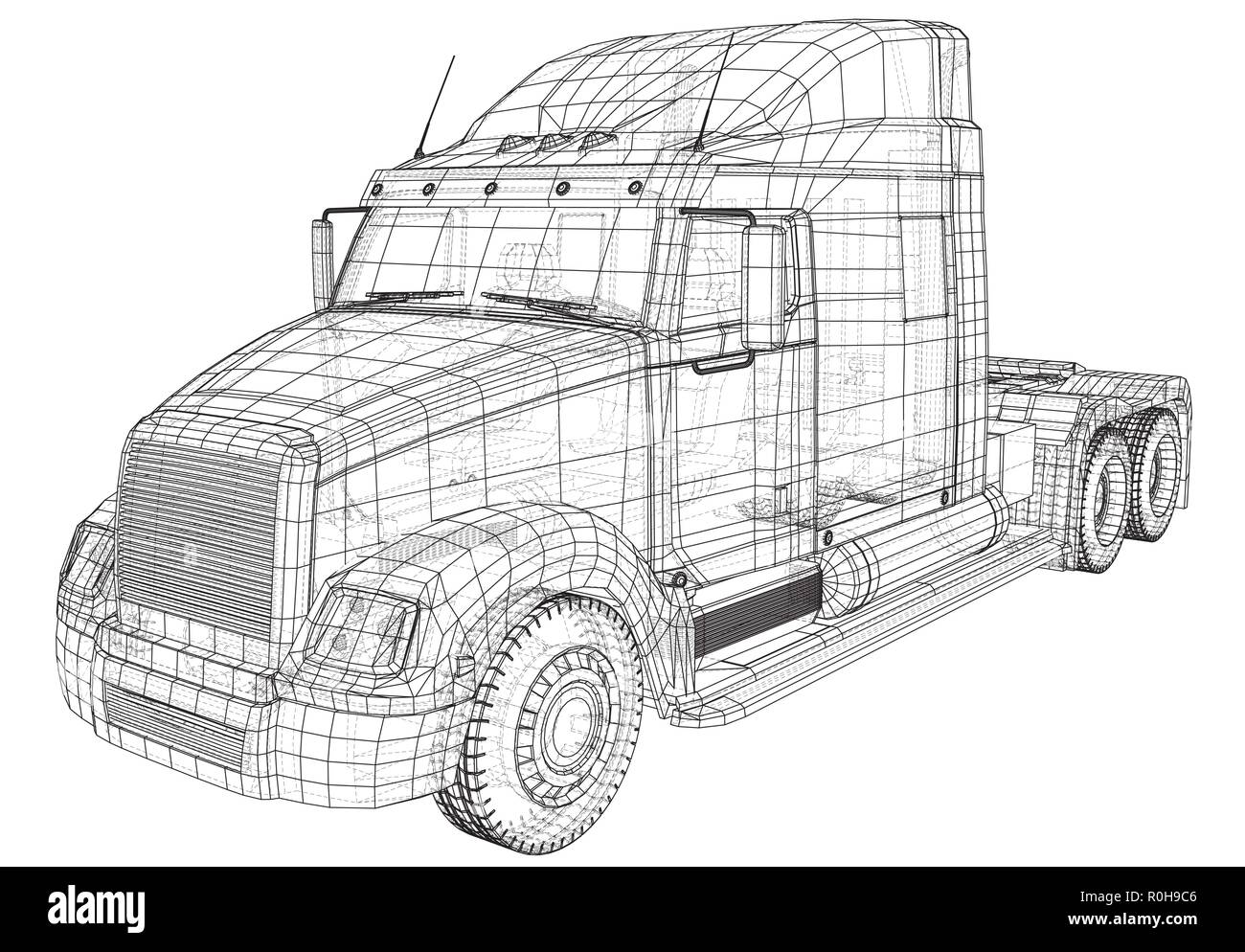 Kommerzielle Lieferung Cargo Truck Vektor für Marke und Werbung isoliert. Erstellt Abbildung der 3d. Wire-Frame Stock Vektor