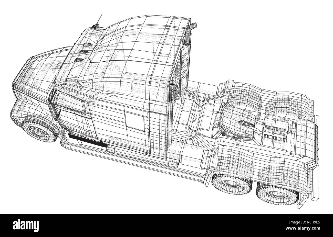 Kommerzielle Lieferung Cargo Truck Vektor für Marke und Werbung isoliert. Erstellt Abbildung der 3d. Wire-Frame Stock Vektor