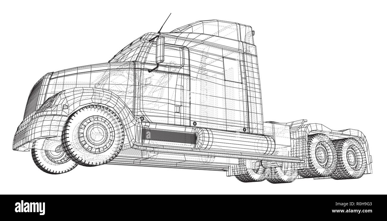 Kommerzielle Lieferung Cargo Truck Vektor für Marke und Werbung isoliert. Erstellt Abbildung der 3d. Wire-Frame Stock Vektor