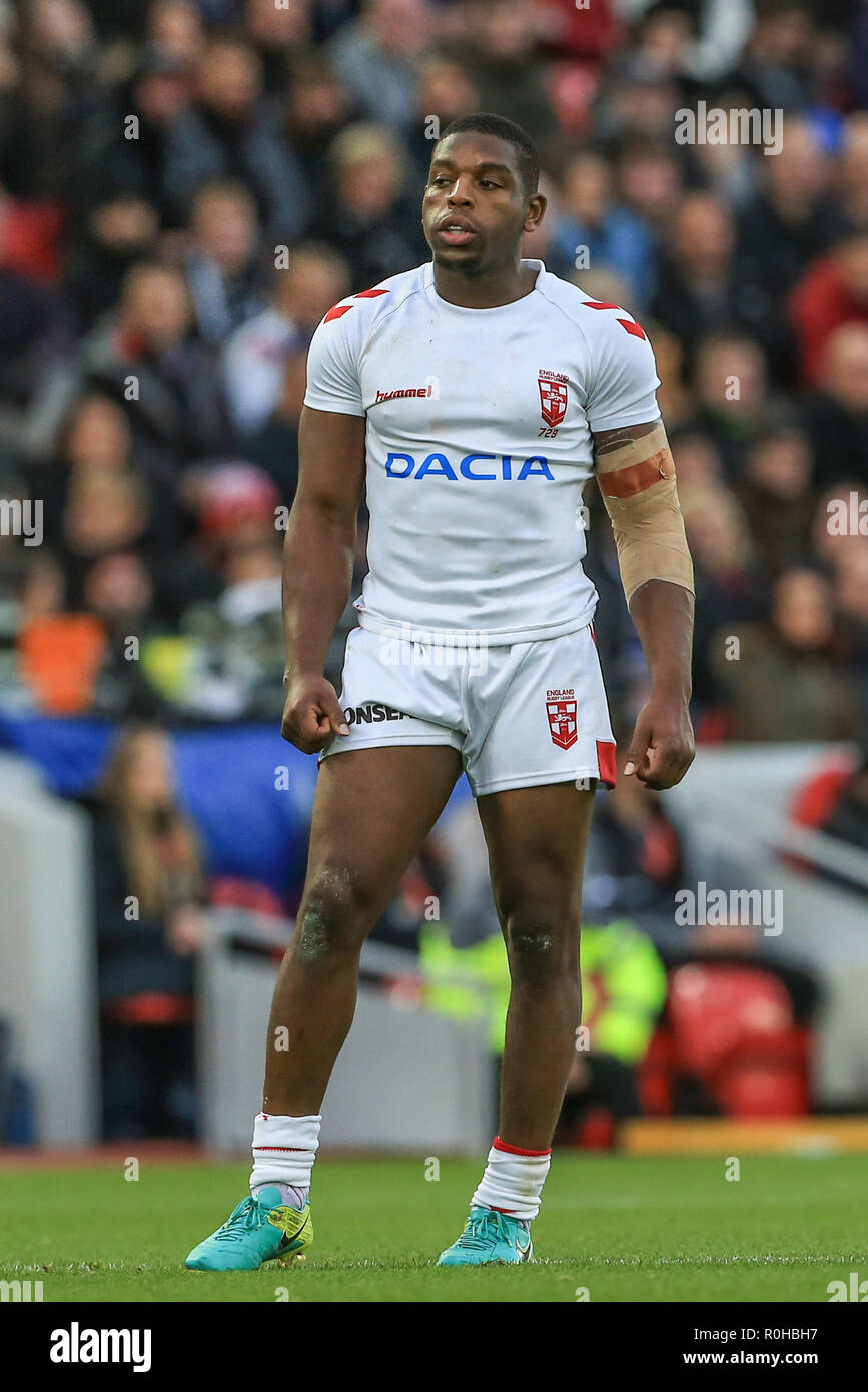 4. November, Anfield, Liverpool, England; Rugby League International Test Match, England V Neuseeland; Jermaine McGillvary von England Credit: Mark Cosgrove/News Bilder Stockfoto