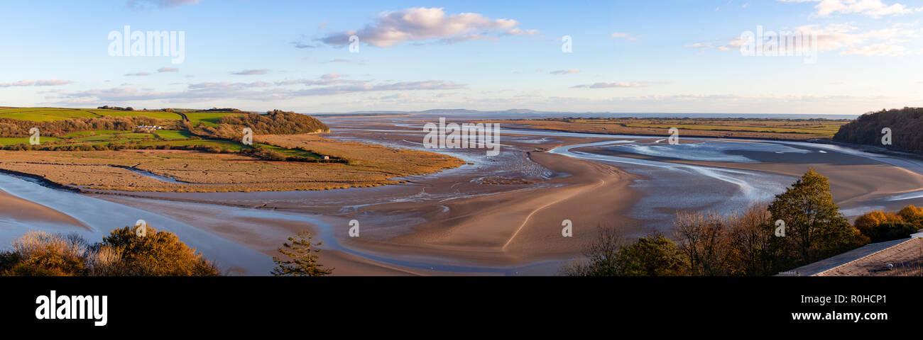 Taf-Mündung, Laugharne, Carmarthenshire, West Wales, UK-Panorama Stockfoto