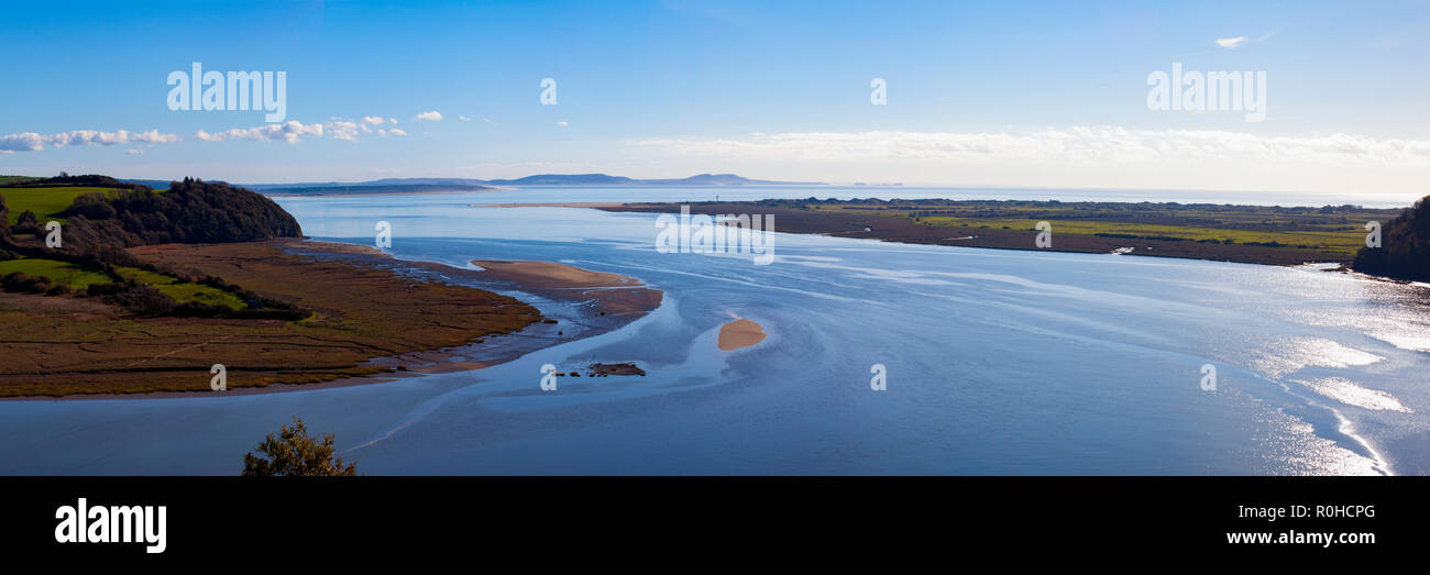 Taf-Mündung, Laugharne, Carmarthenshire, West Wales, UK-Panorama Stockfoto