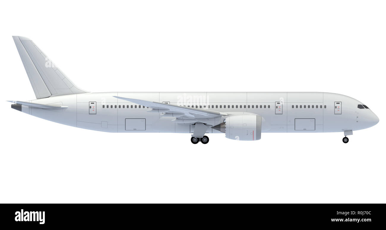 Kommerzielle Flugzeug. 3D-Render. Ansicht von rechts Stockfoto