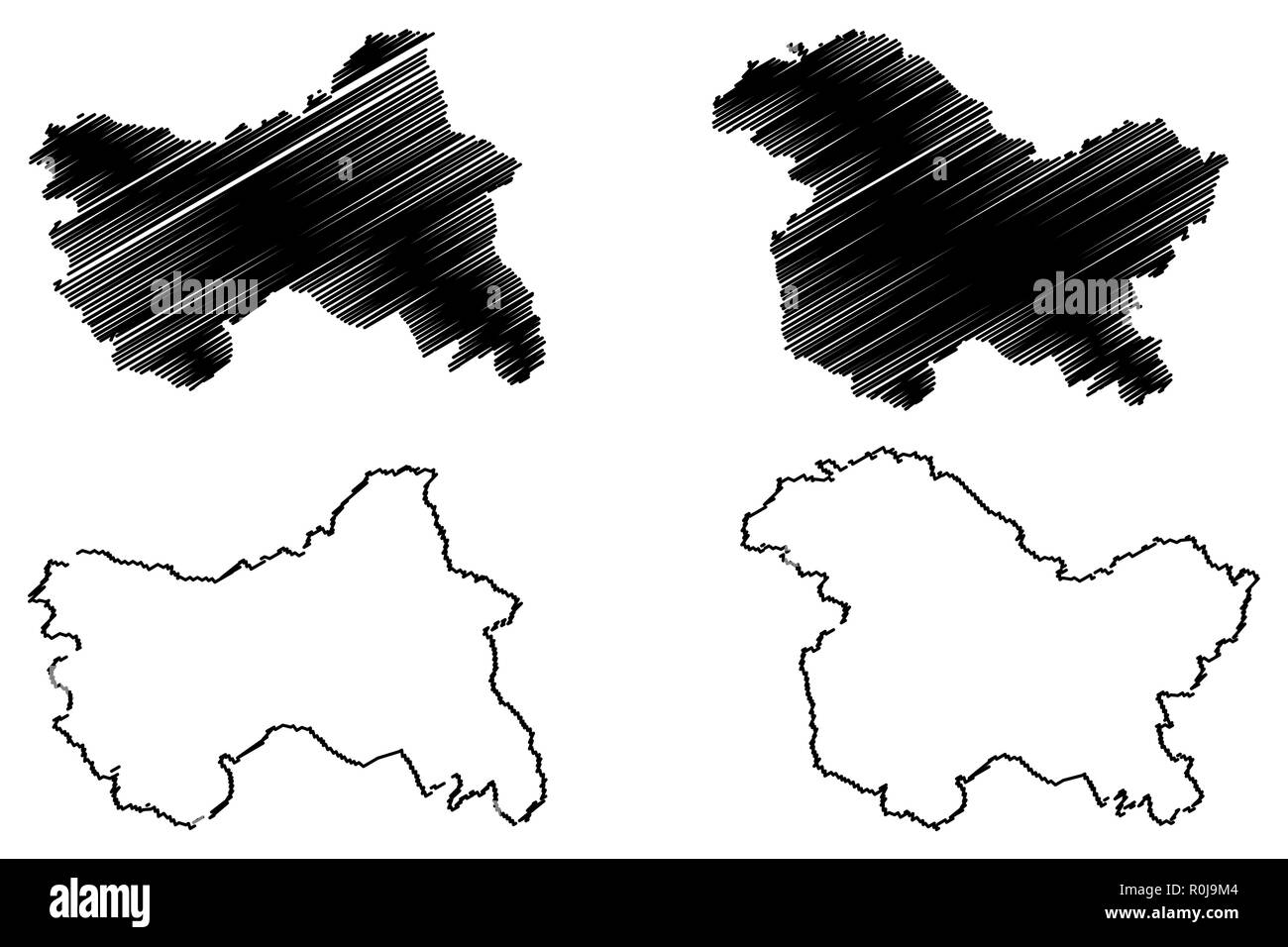 Jammu und Kashmir (Mitgliedstaaten und Union gebieten von Indien, Föderierte Staaten, Republik Indien) Karte Vektor-illustration, kritzeln Skizze Jammu und Kash Stock Vektor