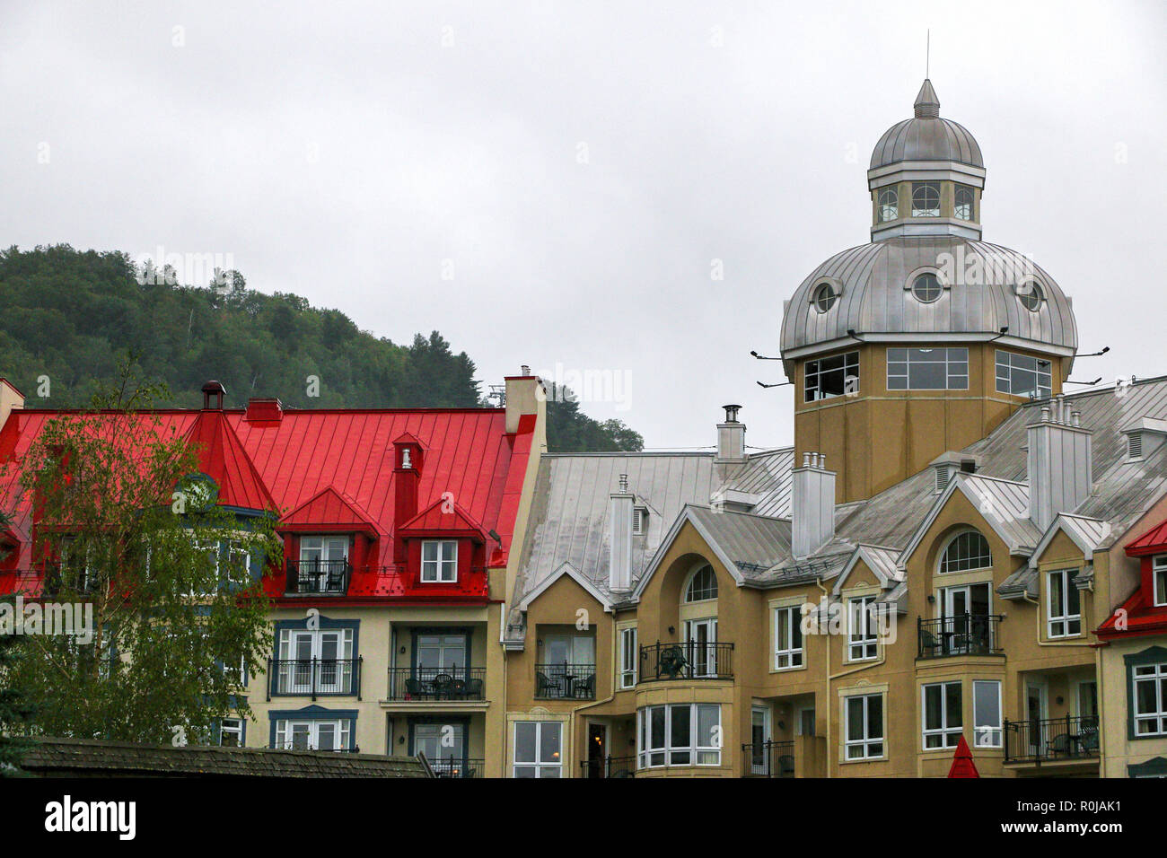 Die historischen Gebäude in Mont Blanc Dorf, Quebec, Kanada Stockfoto