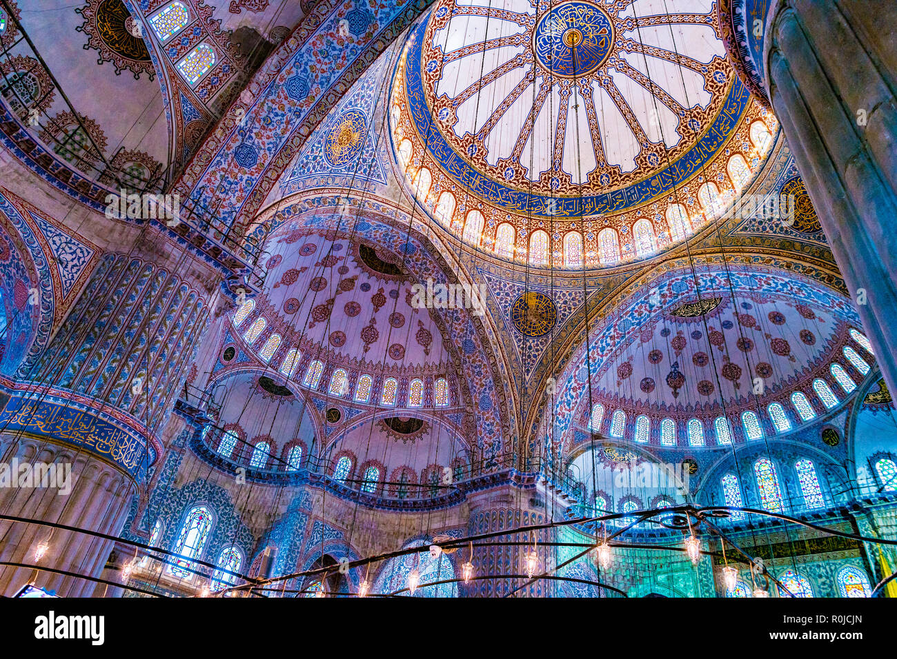 Innenraum der blauen Moschee, Istanbul. Turkei Stockfoto