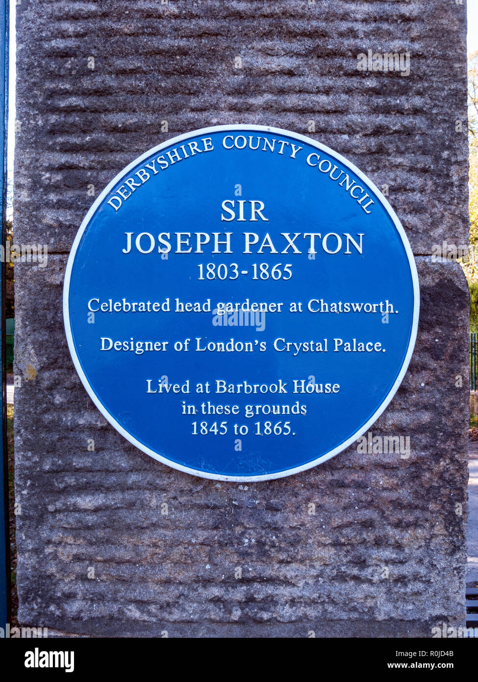 Joseph Paxton, Gärtner und Designer des Crystal Palace, Blue Wall Plaque Stockfoto