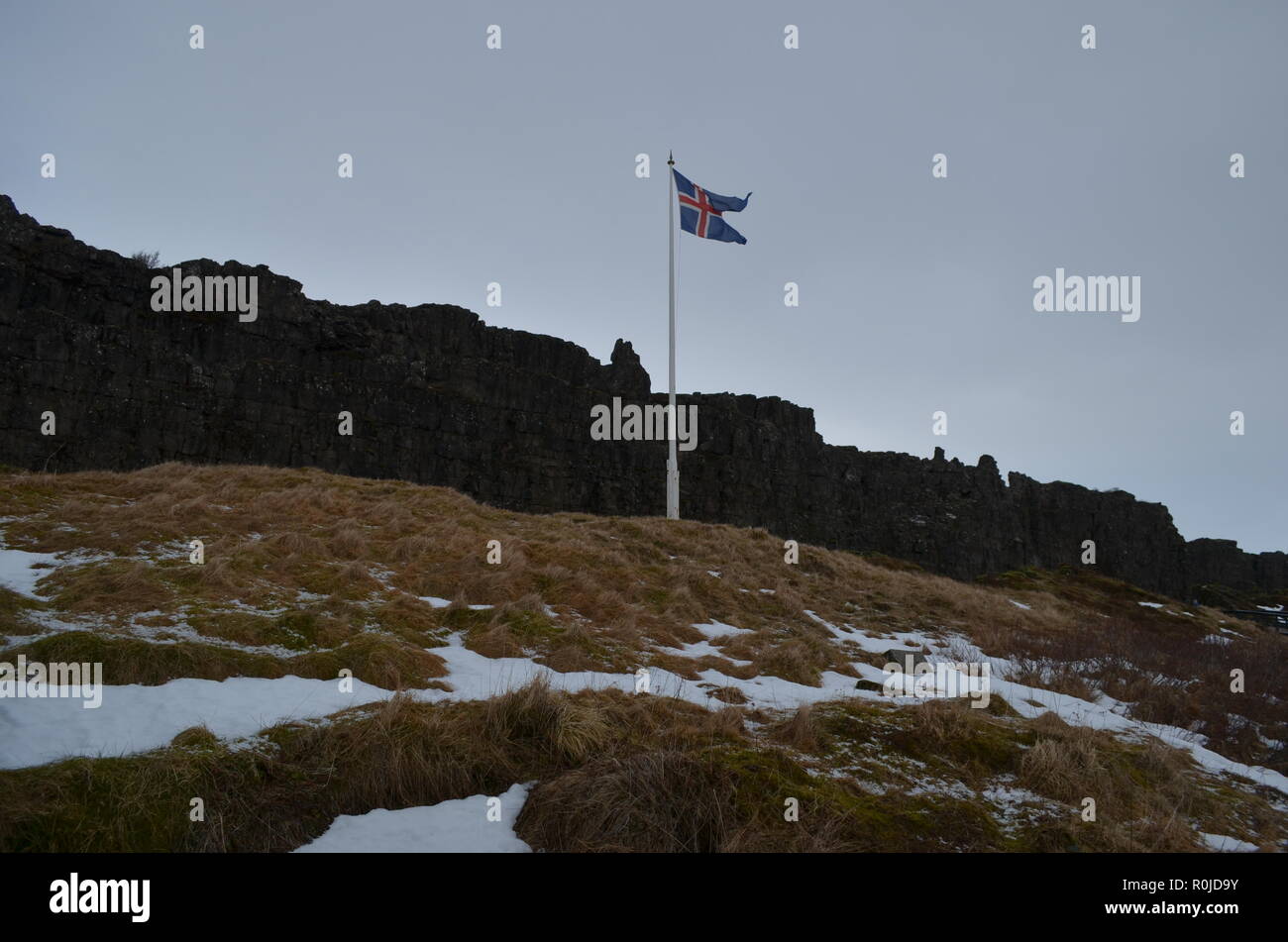 Island Flagge - tektonische Platten Stockfoto