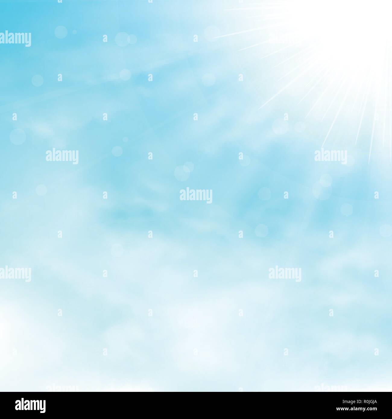 Blauer Himmel und Wolken mit Sun Burst und strahlen Hintergrund. illustration Vector EPS 10. Stock Vektor