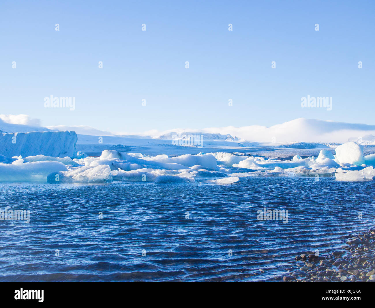 Glasier Jokulsarlon Lagune in Island in Abend Stockfoto