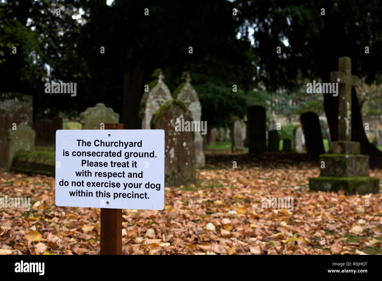 Zeichen gegen die Ausübung Hunde in der Heiligen Dreifaltigkeit Kirchhof, Stratford-upon-Avon, Warwickshire, Großbritannien Stockfoto