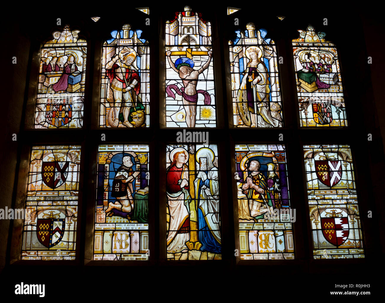 Der Osten Fenster, die Kirche St. Michael, Baddesley Clinton, Warwickshire, Großbritannien Stockfoto