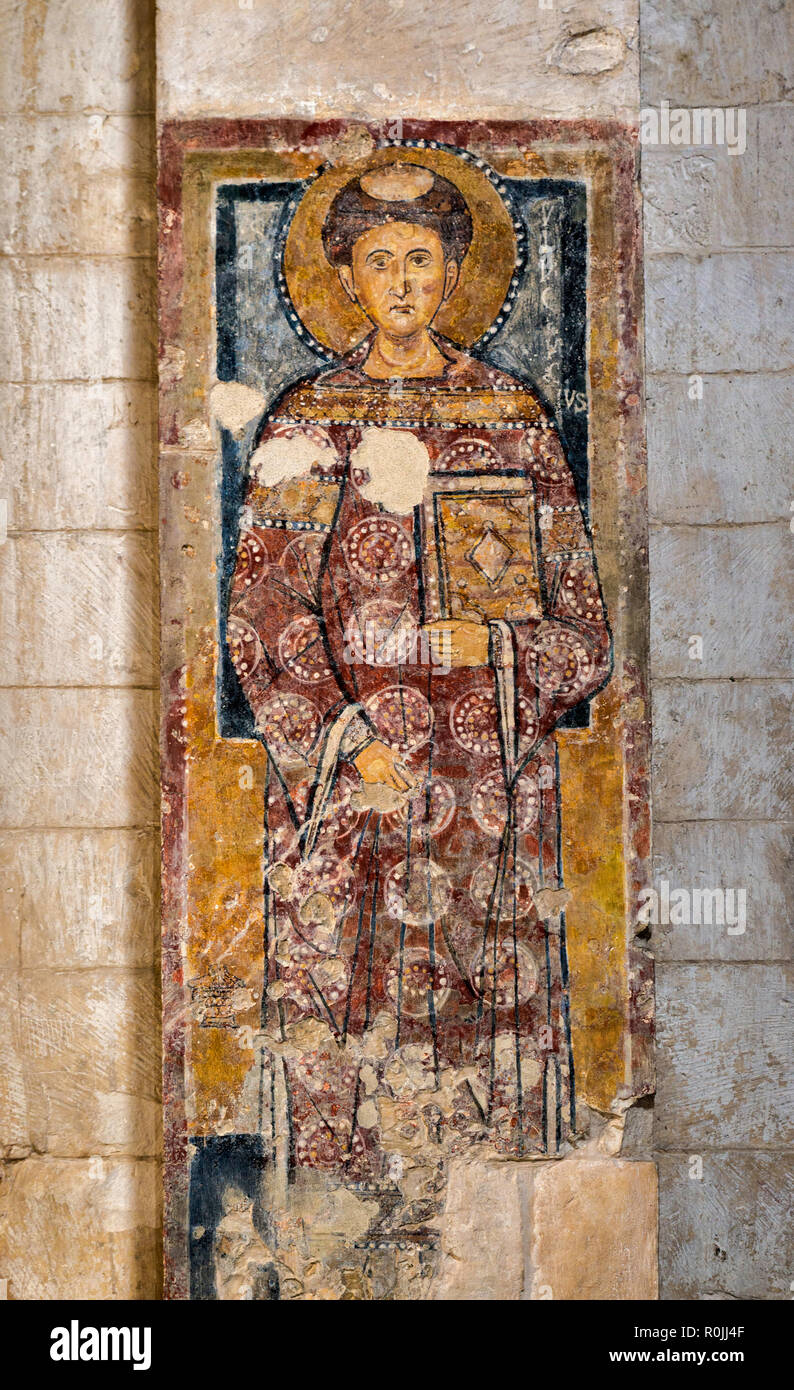 Fresko in der Kirche Santa Maria Maggiore, 11. Jahrhundert, im Byzantinischen Stil, in Monte Sant'Angelo, Apulien, Italien Stockfoto