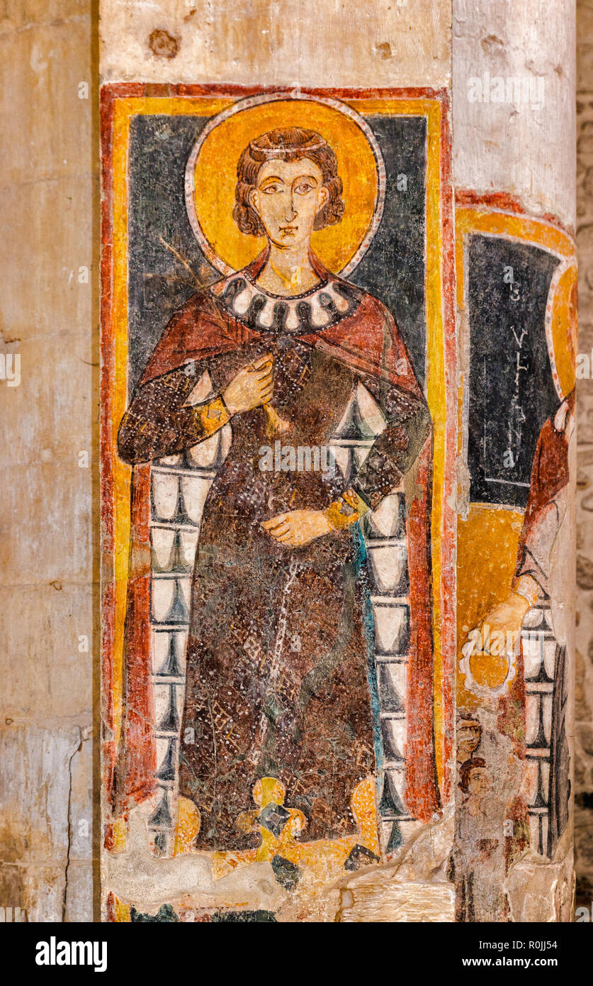 Fresko in der Kirche Santa Maria Maggiore, 11. Jahrhundert, im Byzantinischen Stil, in Monte Sant'Angelo, Apulien, Italien Stockfoto
