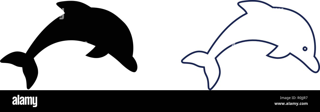 Einfache dolphin Symbol. Gefüllt und blauen Umrandung Version mit Auge. Stock Vektor