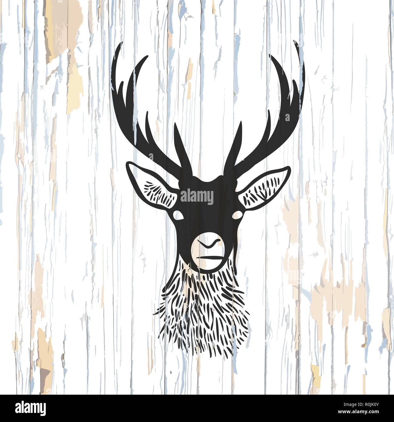 Hirschkopf Skizze auf Holz. Vintage Vector Illustration. Stock Vektor