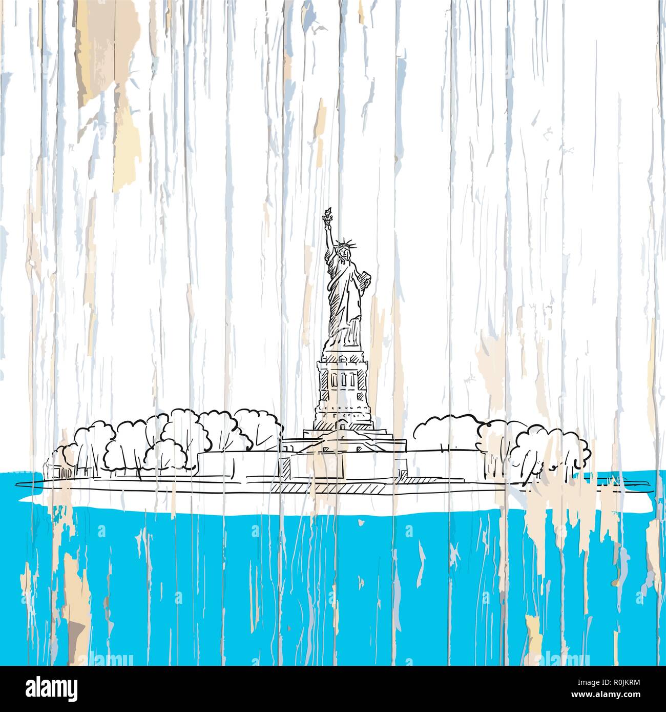 Lady Liberty Zeichnung auf Holz. Vector Illustration auf vintage Hintergrund. Stock Vektor