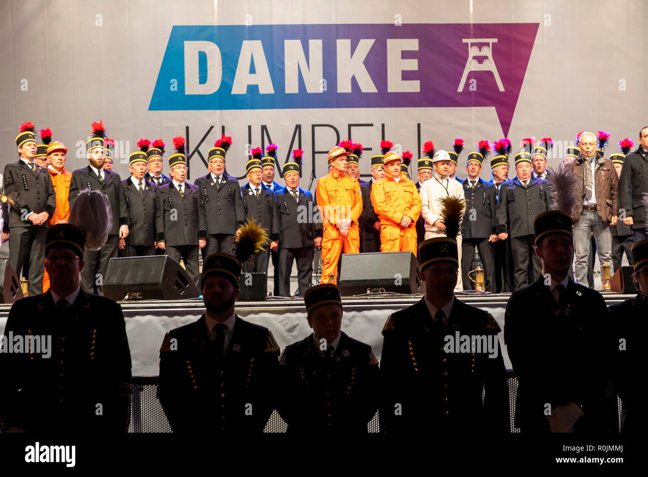 Vielen Dank Miner, ein Bürger Partei für den Kohlenbergbau in Deutschland, die von der RAG organisiert Abschied, Ruhrkohle AG, an 5 Standorten im Ruhrgebiet, hier an der Zollv Stockfoto