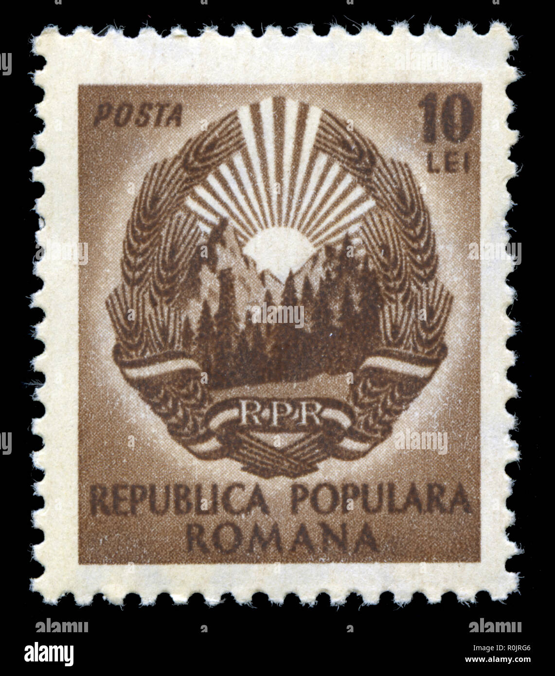 Briefmarke aus Rumänien in den nationalen Wappen Serie 1950 ausgestellt Stockfoto