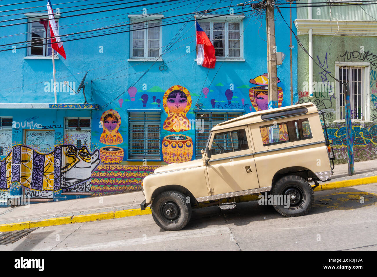 Straßenkunst, Graffiti in Valparaiso, Chile Stockfoto