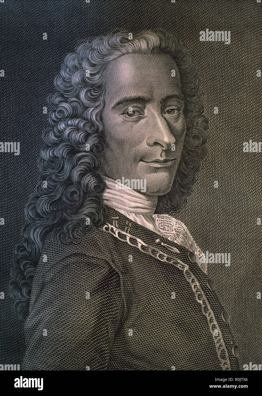 Portrait von François Marie Arouet (1694-1778), wie Voltaire, französischer Schriftsteller und Philosoph bekannt.. Madrid, Nationalbibliothek der bildenden Künste Ort: Biblioteca Nacional - coleccion. MADRID. Spanien. Stockfoto