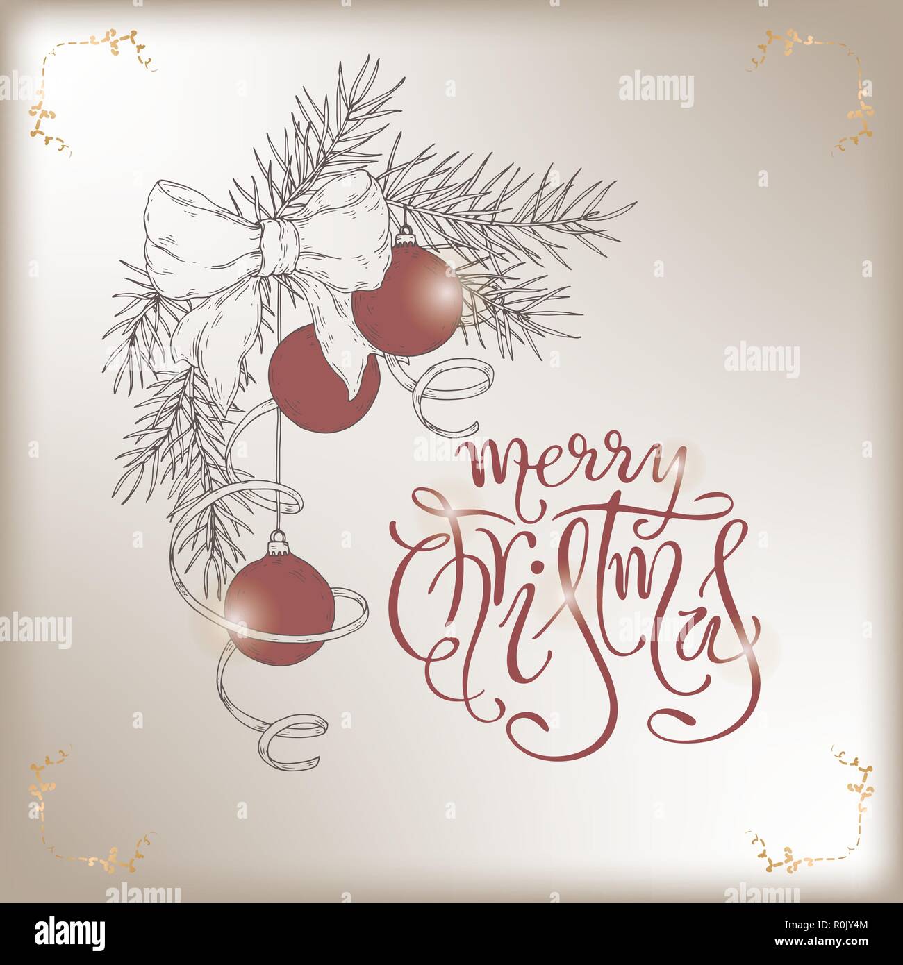 Weihnachten Pinsel Schriftzug und Hand Pine Tree Branch mit