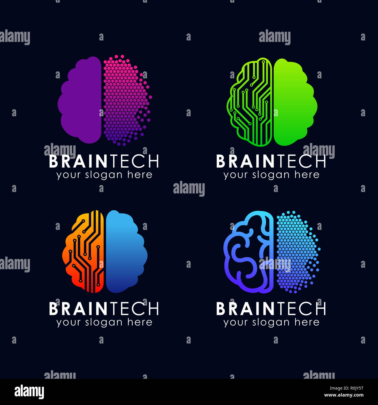 Digitale Gehirn Logo Design. Gehirn tech logo Vorlage Vektor icon Stockfoto