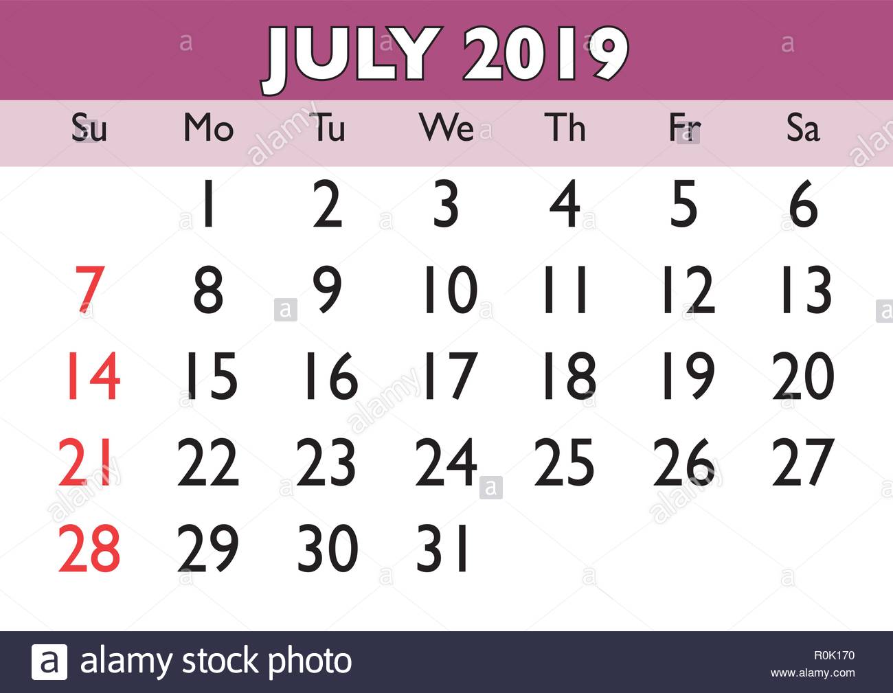 2019 Kalender Juli Monat Vektor Druckbare Kalender Monatliche