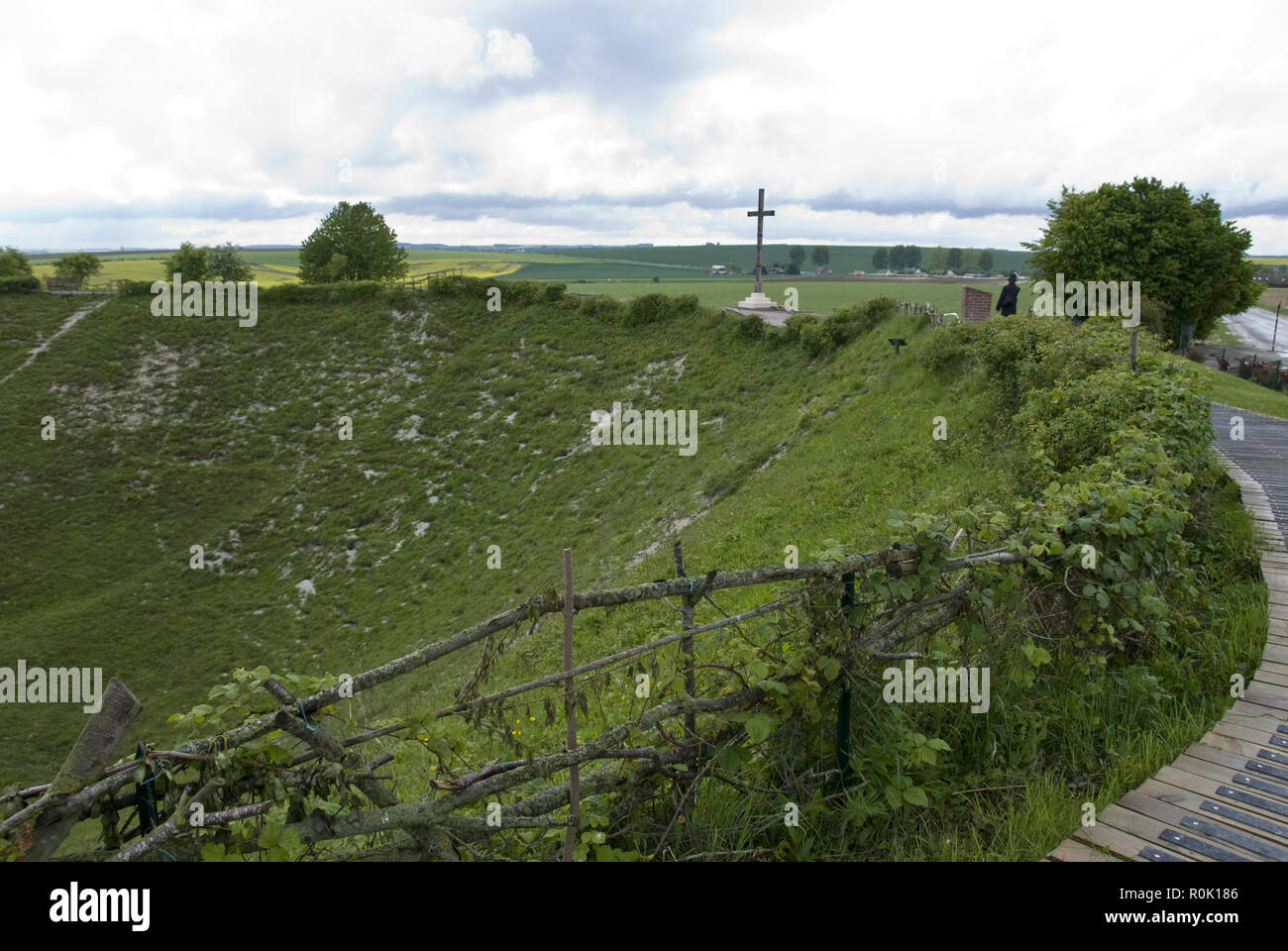 Die lochnagar Krater ist das Ergebnis eines explosiven Mine unterhalb der Deutschen Linien am ersten Tag des WW1 Schlacht an der Somme, Frankreich zur Detonation gebracht. Stockfoto