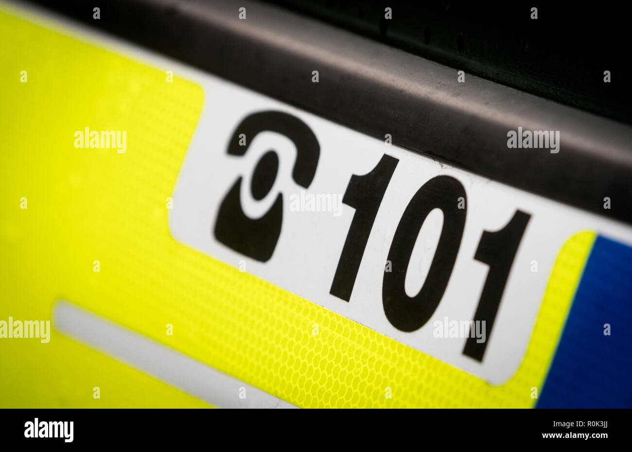 Polizei Notruf 101 nicht auf der Seite einer Polizei Auto Stockfoto