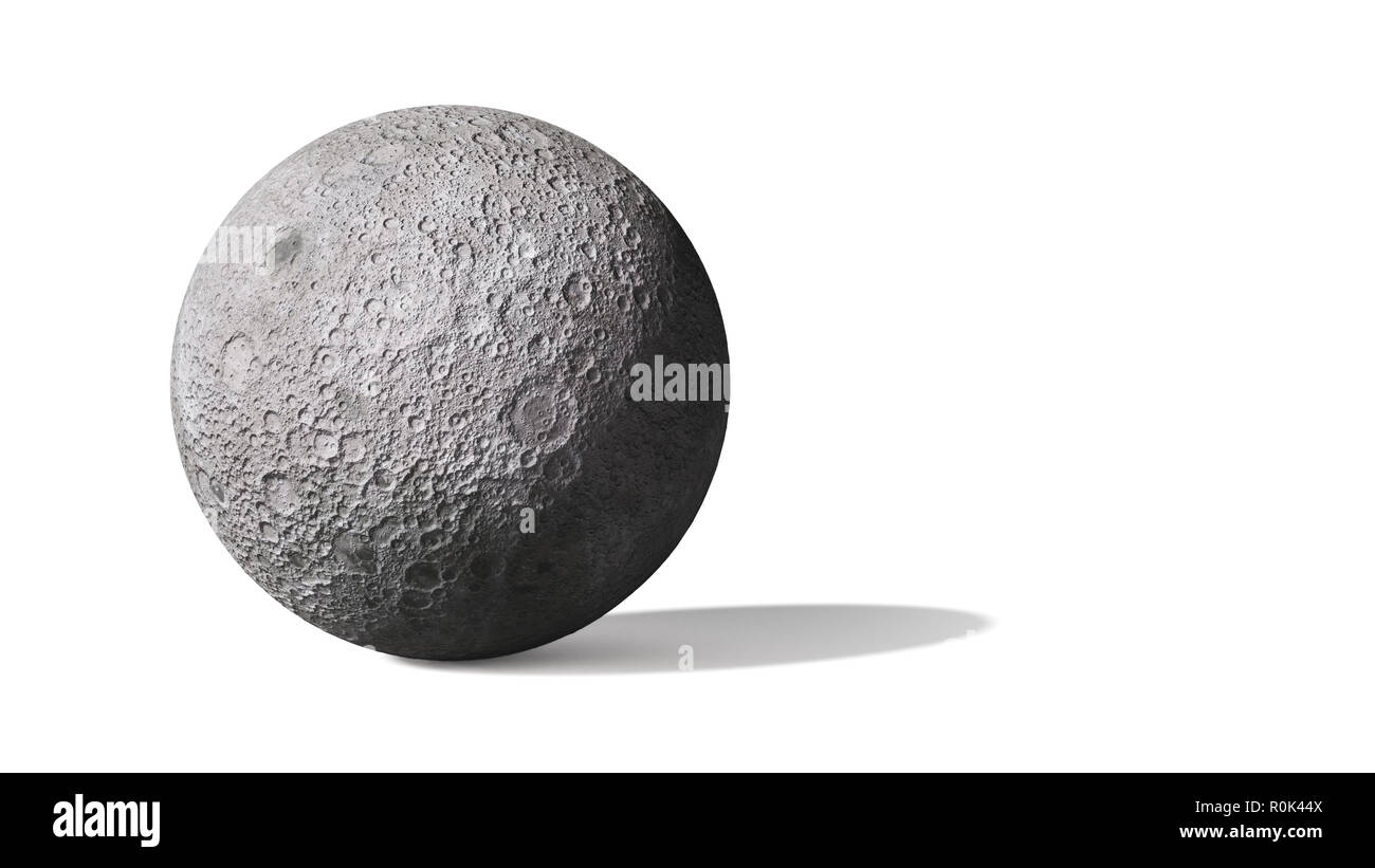Rückseite des Mondes auf weißem Hintergrund Stockfoto